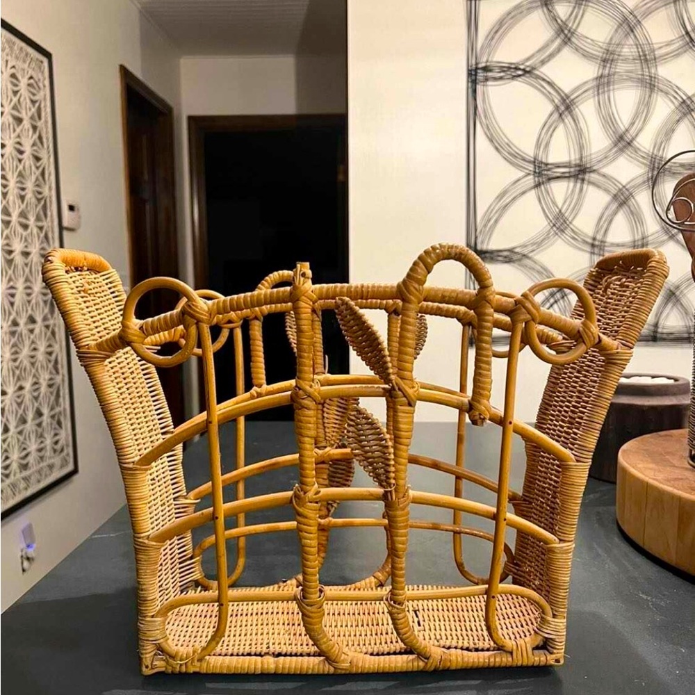Mid Century Wicker Magazine Holder
